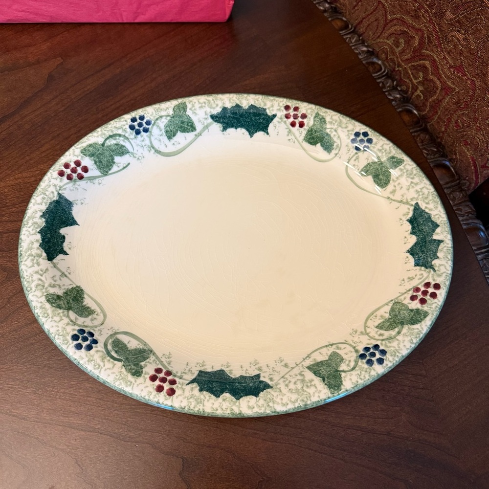 Vtg. Poole Pottery England Winter Vine 14.25”L Oval Serving Platter Handpainted